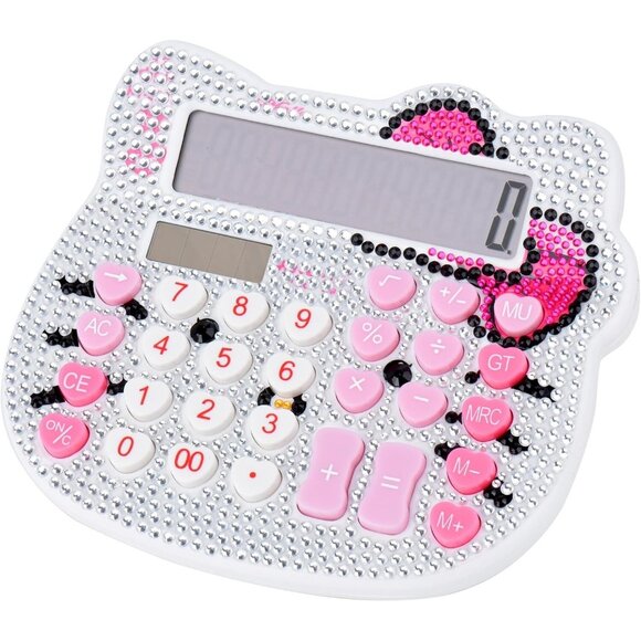 Hello Kitty Crystal Rhinestone Calculator Cute Sparkly Desktop Solar Calculator - Picture 1 of 8